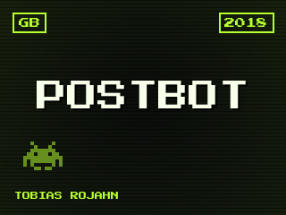 PostBot title screen — Game Boy homebrew game