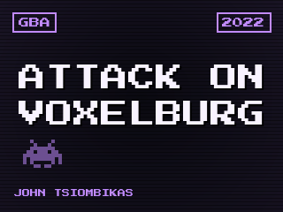 Attack on Voxelburg title screen — Game Boy Advance homebrew game